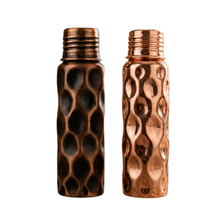 Bouteille d'eau écologique en cuivre pur, artisanale, demi-martelée, gourde ayurvédique en cuivre sans joint, anti-fuite, vaisselle métallique - Product Image 6