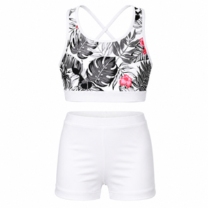 Ensemble de sport personnalisé pour femme : soutien-gorge dos nageur floral et short, imprimé par sublimation, pour yoga, gym, course à pied, tenue de fitness - Product Image 1