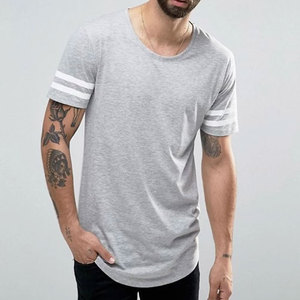 Camiseta de Manga Corta Gris para Hombre, Cuello Redondo, Corte Regular, Ribete en Contraste, Color Sólido, Informal, Tejido de Punto Jersey, Algodón - Product Image 2