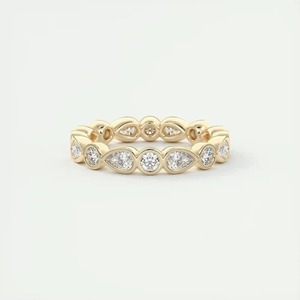 Pear and Round Cut Lab Grown <b>Diamond</b> Band 1.92 TC 14K Yellow Gold Bezel Set Eternity Matching Wedding Band - Product Image 4
