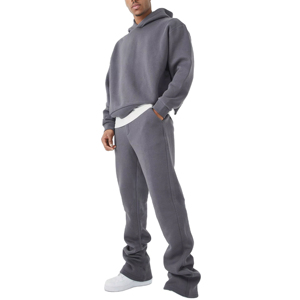 <b>Mens</b> Gray Hooded Tracksuit Set Full Sleeve <b>Pullover</b> Sweatshirt with Side Pockets Loose Fit Casual Wear Autumn Style - Product Image 2