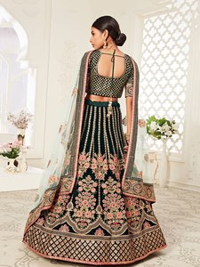 Green Velvet Lehenga Choli Set Thread Zari <b>Sequin</b> Diamond Embroidered A-Line Wedding Outfit Women - Product Image 2