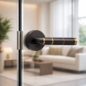 Modern Brass Lever Door <b>Handle</b> Set Matte Black Finish with Gold <b>Copper</b> Accent Rings | Interior Door Hardware Premium Quality - Product Image 4