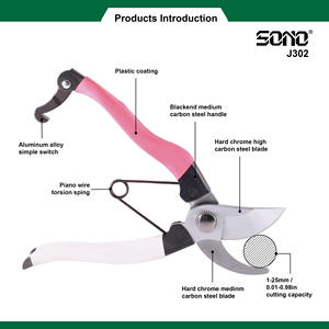 Sécatrices de taille SONO J302 à poignée en acier, poignée antidérapante, lames en acier au carbone chromé, qualité industrielle DIY OEM - Product Image 2