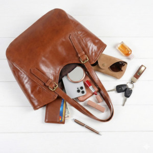 Brown Full-Grain <b>Leather</b> Tote Bag – Minimalist Everyday Shoulder <b>Purse</b> Large <b>Leather</b> Bucket Bag, Handmade Minimal Satchel, Every - Product Image 3