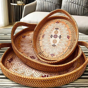 Nouveaux designs plateau de service rond en bambou naturel et rotin tissé pour la maison Table basse servant des aliments au meilleur prix - Product Image 5