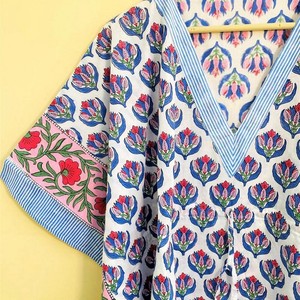 Kimono de Verano Boho de Algodón Puro para Mujer, Estampado Floral, Kaftan, Vestido Largo, Estampado Indio, Ropa de Dormir Amarilla, Talla Única, 1 Pieza - Product Image 6