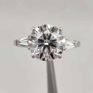 Round Cut Moissanite Solitaire With Tapered Baguette Cut Side <b>Stones</b> White Gold Engagement <b>Ring</b> 10K Solid White Gold Gift <b>Ring</b> - Product Image 1