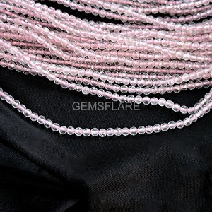 Cuentas redondas microfacetadas de cuarzo rosa natural de 2 mm, cuentas de cuarzo rosa para la fabricación de joyería, cuentas sueltas facetadas con corte de diamante al por mayor. - Product Image 3