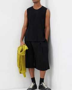 Men's O-Neck Sleeveless <b>Tank</b> <b>Top</b> Striped Polyester Breathable Knitted Hollow Out Front Logo <b>Vintage</b> Style - Product Image 3