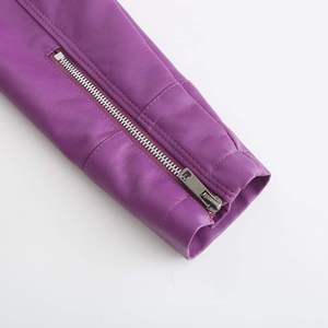Veste moto en cuir PU violet, coupe ajustée, col montant, fermeture éclair, couleur unie, style automne, veste pour homme - Product Image 6