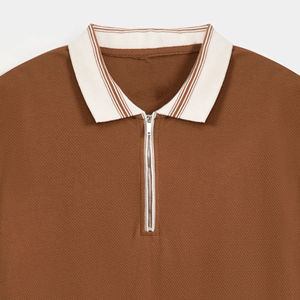 Servicio OEM Disponible, Venta al Por Mayor de Camisetas Polo Básicas de Manga Corta para Hombre con Cuello en Contraste y Cierre de Cremallera, Casual - Product Image 4