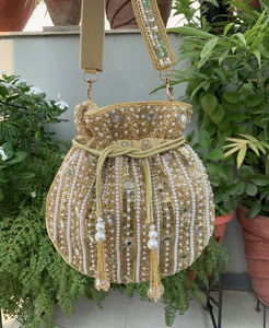Mehndi Sangeet Gifts Velvet Potli <b>Bags</b> Beaded Handle Indian Punjabi Wedding Ethnic Favors <b>Bridesmaid</b> Handbag - Product Image 2
