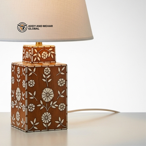 Handcrafted Bone Inlay <b>Table</b> Lantern with Floral Pattern Luxury <b>Bedside</b> Light Traditional Indian Art Decorative Desk Lamp - Product Image 4