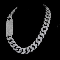 Collier Prestige Plate Cuban Chain Kingpin Iced Cuban Link Diamond Vault Monarch Plate Elite Block Or Blanc 24 Carats Rhodié