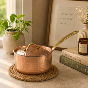 Cacerola de Cobre Martillado Hecha a Mano con Tapa y Asa de Latón, Olla de Cobre Premium para Cocinar, Utensilios de Cocina de Cobre, Sartén para Salsas, OEM ODM - Product Image 4
