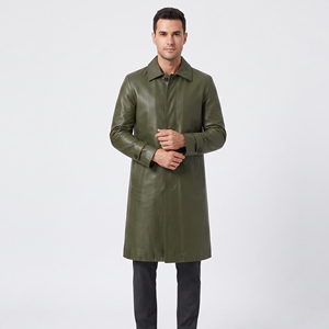 Manteau long d'hiver pour homme en cuir véritable de qualité supérieure, double boutonnage, réversible, écologique, style vintage, pour le bureau et les affaires - Product Image 1
