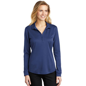 <b>Women's</b> <b>Long</b> <b>Sleeve</b> Blue <b>Polo</b> <b>Shirt</b> 100% Polyester Quick Dry Casual Knitted Solid Color Regular Fit - Product Image 4