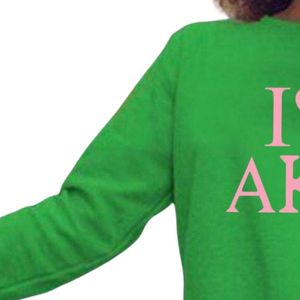 Sudadera AKA con Cuello Redondo, Estampado Gráfico Verde y Rosa de Pakistán, Sudadera Personalizada para Hermandades Griegas - Product Image 5