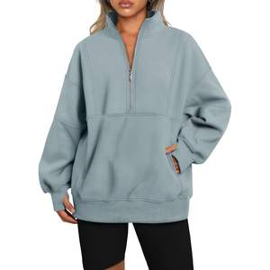 2025 Women's Oversized Half Zip Sweatshirts Casual <b>Mock</b> <b>Turtleneck</b> Pullover with Long Hood and Silk Pockets - Product Image 1