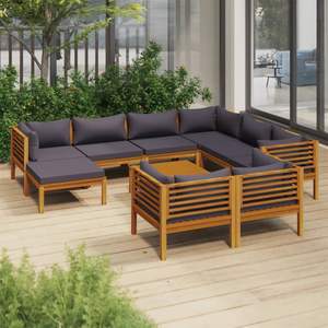 Ensemble de salon de patio en bois d'acacia massif 10 pièces avec coussins ensembles de jardin - Product Image 1