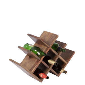 Porte-bouteilles en bois artisanal, support de rangement autoportant pour 6 bouteilles, pour comptoir de cuisine, bar à domicile, restaurant et présentation à la salle à manger - Product Image 1