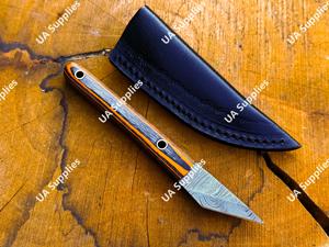 UA Supplies Handcrafted Kiridashi Style Damascus Steel Mini Fixed Blade Utility <b>Knife</b> with Wood <b>Handle</b> Razor Sharp 15.24cm EDC - Product Image 4