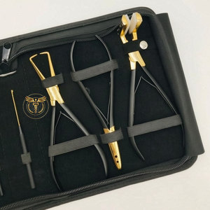 Hair Extension Tool Kit – Stainless Steel Gold & Black Tape <b>Pliers</b> <b>Set</b> with Razor Loop Needle Section Clips&Comb in Zipper Case - Product Image 2