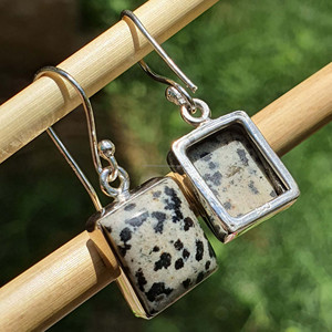 Delicate 925 Sterling Silver Dalmatian Jasper Square <b>Earrings</b> Handmade Healing Crystal <b>Dangle</b> Jewelry for Christmas Weddings - Product Image 6