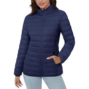 Chaqueta Acolchada Ligera para Mujer, con Capucha y Cremallera Completa, Cuatro Bolsillos, Transpirable e Impermeable, Color Azul Marino - Product Image 1