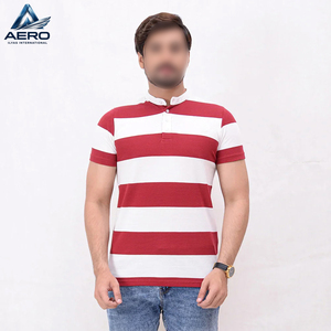 Highest Quality Soft Touch Fabric <b>Men's</b> Red White Striped Short Sleeve Knitted Polo Shirt Casual Breathable Cotton Tees - Product Image 1
