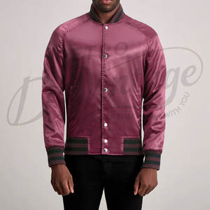 Chaqueta Varsity de Satén Color Granate para Hombre, Estilo Clásico de Béisbol, Chaqueta Bomber Casual con Botones a Presión, Estilo Letterman con Ribete Acanalado - Product Image 6