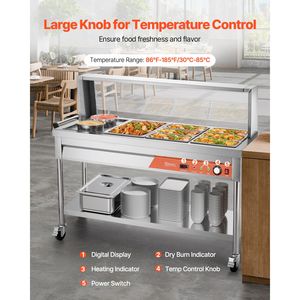 Scaldavivande Elettrico Professionale Commerciale a Vapore 7 Teglie + 2 Pentole 1800W con Controllo Manuale della Temperatura per Buffet e Catering - Product Image 4