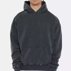 Sudadera con Capucha Vintage para Hombre, Lavado a la Piedra, 100% Algodón, Forro Polar, Parche Aplicado, Corte Recortado, Estilo Retro, Precio de Fábrica al por Mayor - Product Image 1