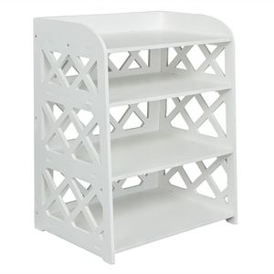 Mobiletto a 4 Ripiani in Legno e Plastica RT Bianco, Elegante Unità di Arredo per Tavolino da Tè e Caffè - Product Image 3