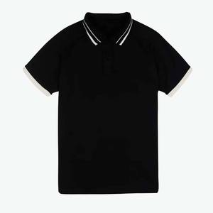 เสื้อโปโลแขนสั้นสีดำสำหรับผู้ชาย สีพื้น ลำลอง ติดกระดุมด้านหน้า ทรงปกติ ผ้าทอแบบอ็อกซ์ฟอร์ด - Product Image 1