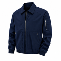 Blouson universitaire noir tissé enduit pour homme, coupe droite, en toile coupe-vent respirante avec fermeture éclair, idéal pour l'automne, couleur unie