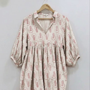 Hand Block <b>Print</b> Tie Dye 100% Cotton Midi <b>Dress</b> Women Ethnic Floral Formal Summer Regular Fit Breathable Handmade <b>Indian</b> Natural - Product Image 1