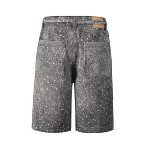 <b>Mens</b> Rhinestone Pearl Stud Denim Shorts Light Wash Mid Rise Rhinestone Denim Shorts Top <b>Jeans</b> Manufacturer - Product Image 5