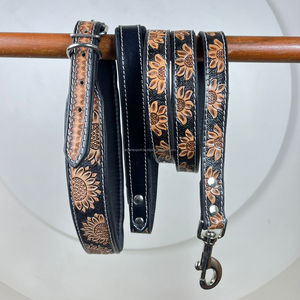 Nouveau concepteur personnalisé usiné à la main en cuir véritable laisse de chien et collier réglable 2 pièces ensemble fait à la main Style occidental accessoires pour animaux de compagnie - Product Image 4