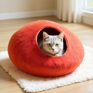Orange Felt <b>Cat</b> Cave Comfortable Animal <b>Cage</b> for Your Furry Friend - Product Image 3