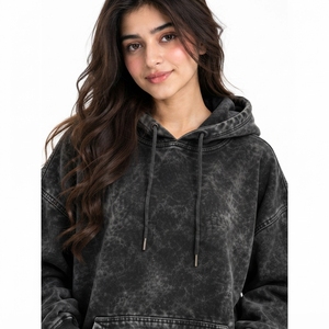 Casual Oversized Acid Wash Knitted <b>Hoodie</b> Offers Relaxed Fit <b>Cozy</b> Warmth Stylish Vintage Inspired Streetwear Appeal Women's - Product Image 5