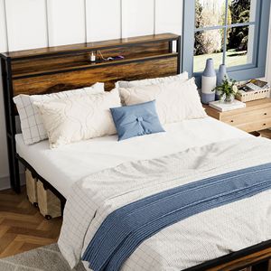 Letto matrimoniale imbottito con illuminazione a LED, stazione di ricarica, testiera con contenitore silenzioso, non richiede rete a molle - Product Image 2