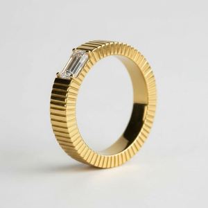 <b>Emerald</b> Cut Moissanite Mens <b>Ring</b> 925 Sterling <b>Silver</b> Yellow Gold Plated Modern Engagement Band Minimalist Statement <b>Ring</b> - Product Image 4