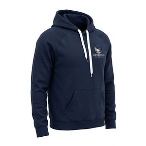 Sweat-shirt à capuche oversize en molleton bleu marine uni pour femme avec cordon de serrage blanc, en French Terry, de haute qualité - Product Image 3