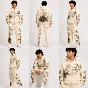 Ensemble de survêtement personnalisé vintage streetwear coupe classique en tissu épais et écologique, comprenant un sweat à capuche et un pantalon empilé, effet délavé à l'acide, pour adultes - Product Image 3