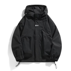 Veste coupe-vent en polyester à manches longues noire pour homme, style automne, vêtements pour adultes - Product Image 1