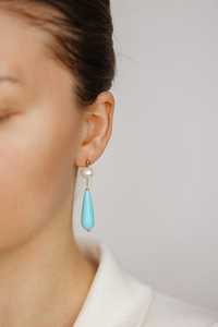 Natural Freshwater Pearl And Turquoise Resin Drop <b>Earrings</b> Gold Pearl Long <b>Dangle</b> Studs Elegant Fashion Jewelry - Product Image 6