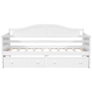Divano Letto Matrimoniale in Legno con 2 Cassetti, Senza Necessità di Rete a Doghe, Divano Letto Imbottito per Camera da Letto e Soggiorno, Bianco (Vecchio SKU WF192860AAK) - Product Image 5