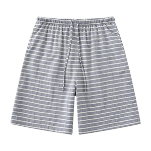 Pantalones Cortos Bermuda de Algodón a Rayas para Hombre, Cintura Media, con Cordón, Casuales, Transpirables, de Tela Tejida - Product Image 1